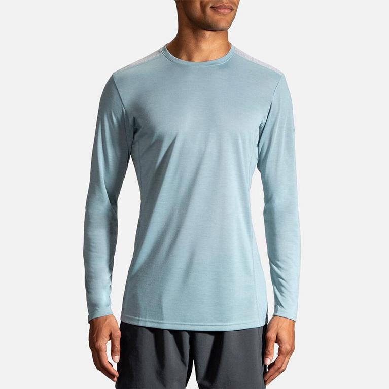 Brooks Distance Men's Long Sleeve Running Shirt - Blue (71592-PZQX)